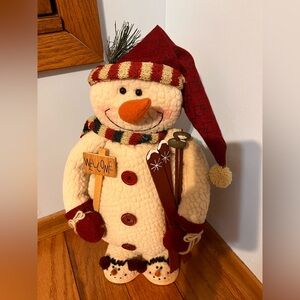 Standing Stuffed Primitive Skiing Snowman - Stands 16” Tall